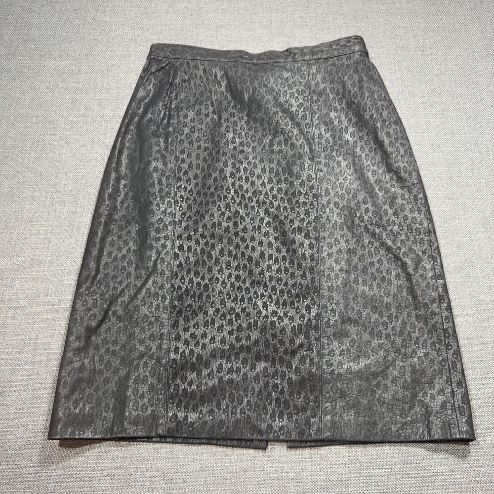Cedars Women's Leather Skirt Vintage Black Printed Animal Lined Classic Sz 10